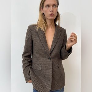 Wool Blend Elbow Patches Blazer Check Brown 9130/539 Xs